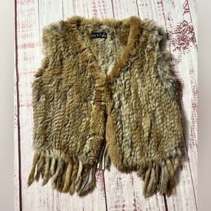 ELSY Girl Brown Rabbit  Fur Fringe Vest XS